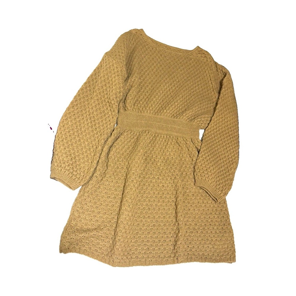 Cupshe Plus 1X Beige Textured Cable Knit Boat Neck Balloon Sleeve Sweater Dress